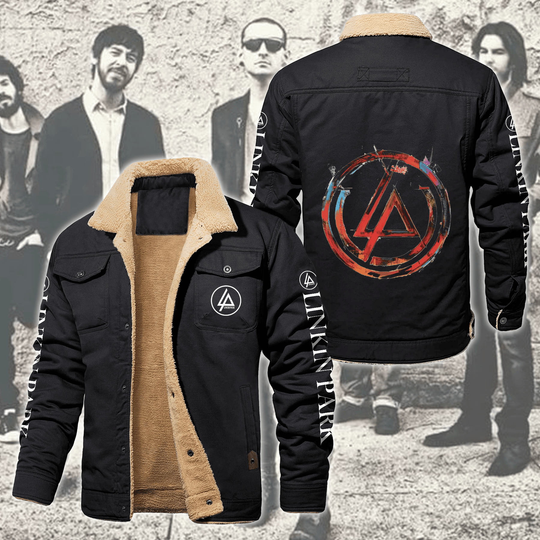Linkin Park Music Style Fleece Thermal Cotton Jacket For Fans