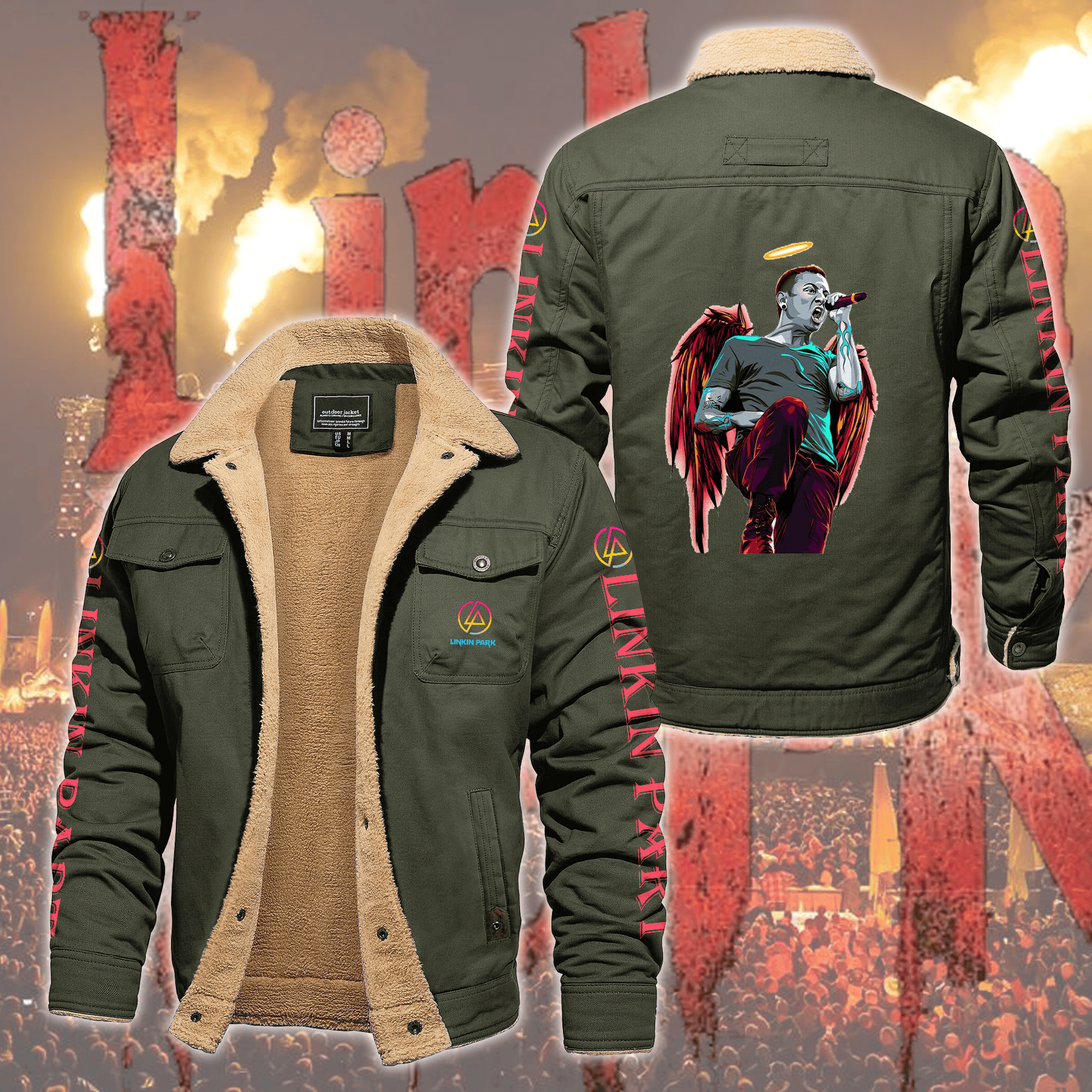 Linkin Park Music Style Fleece Thermal Cotton Jacket For Fans