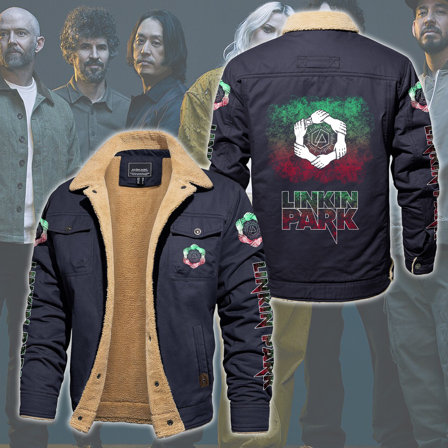 Linkin Park Music Style Fleece Thermal Cotton Jacket For Fans