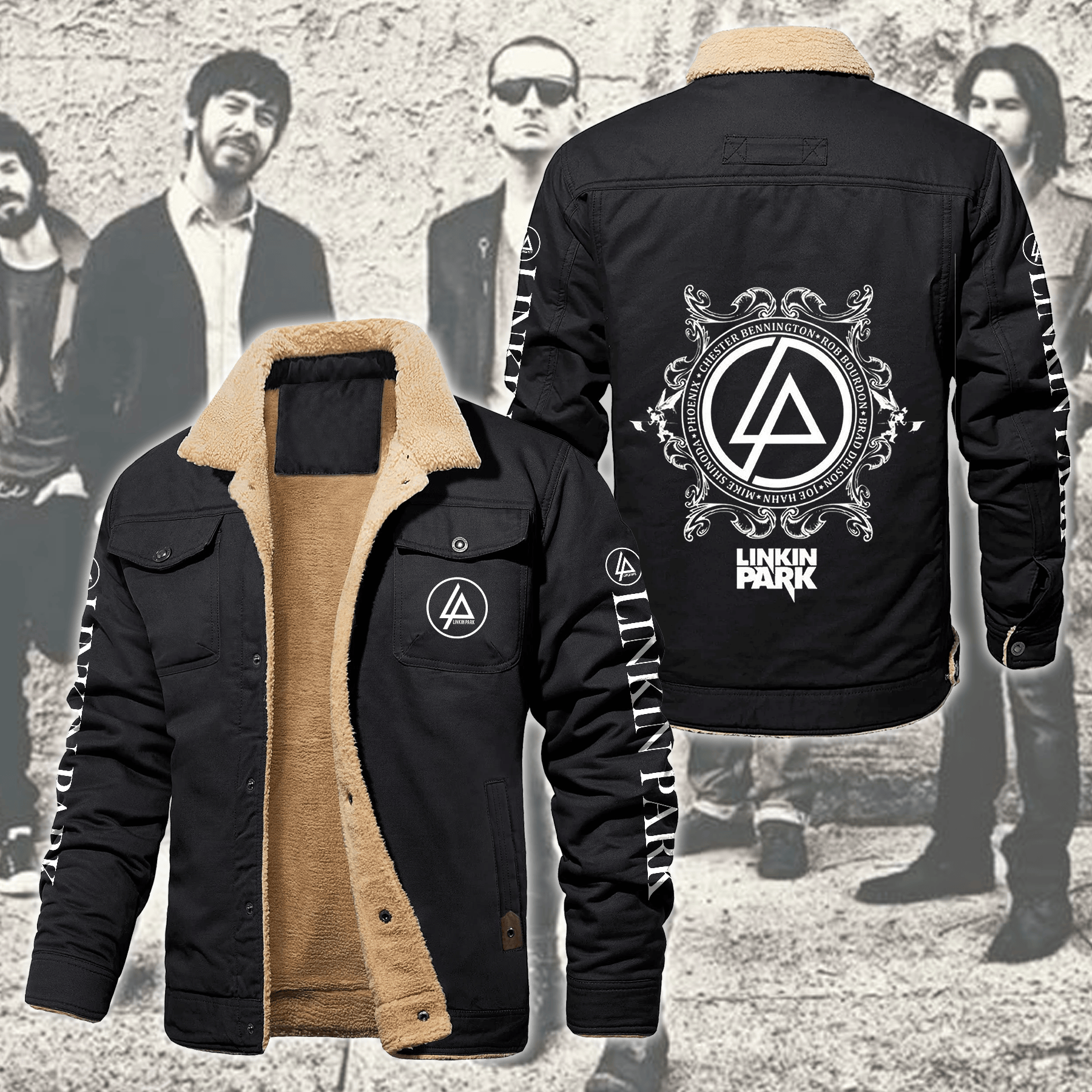 Linkin Park Music Style Fleece Thermal Cotton Jacket For Fans
