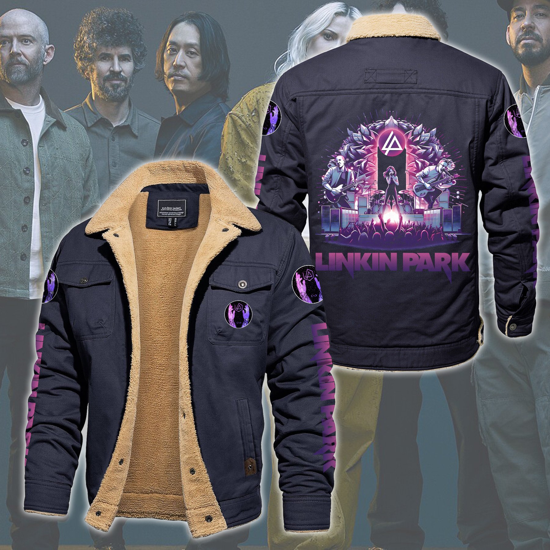 Linkin Park Music Style Fleece Thermal Cotton Jacket For Fans