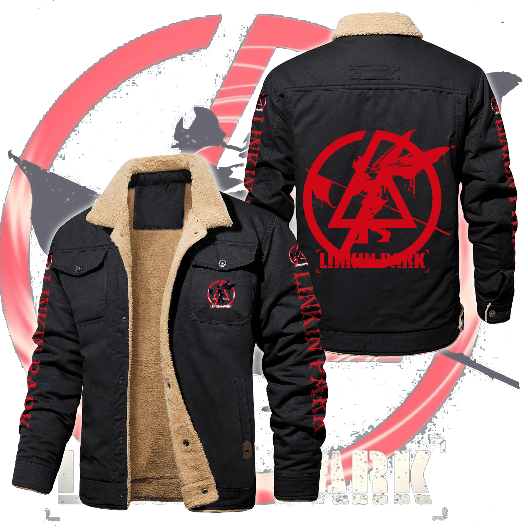 Linkin Park Music Style Fleece Thermal Cotton Jacket For Fans