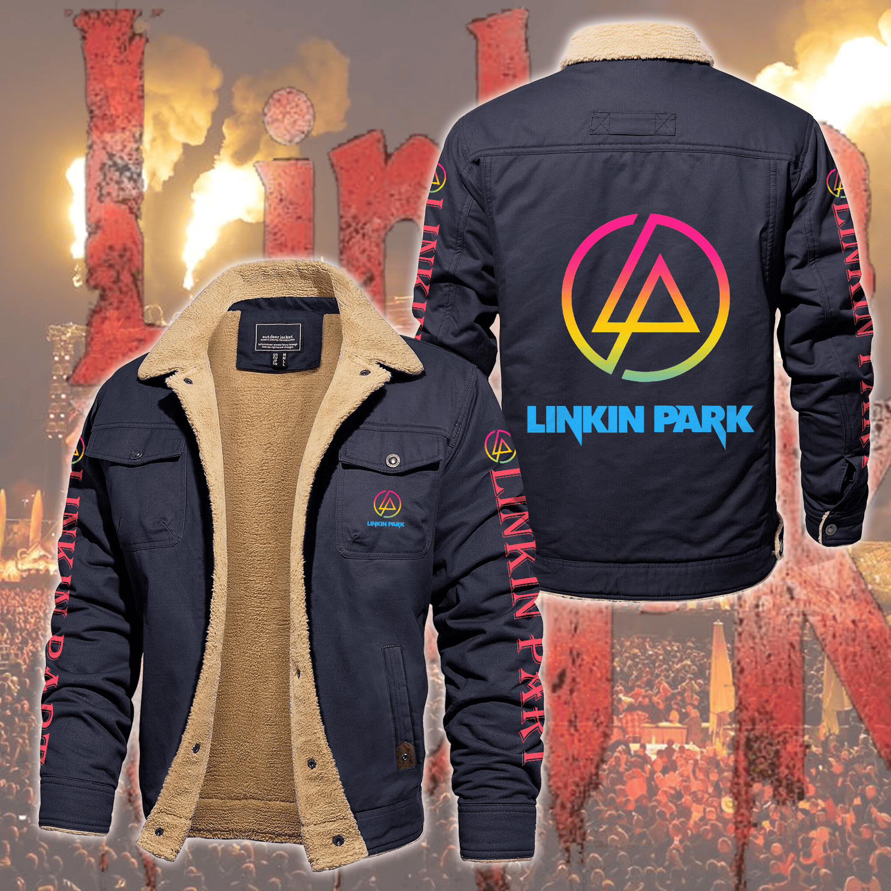 Linkin Park Music Style Fleece Thermal Cotton Jacket For Fans