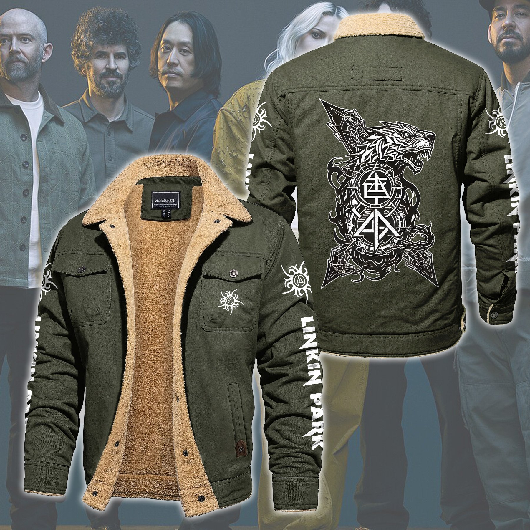 Linkin Park Music Style Fleece Thermal Cotton Jacket For Fans