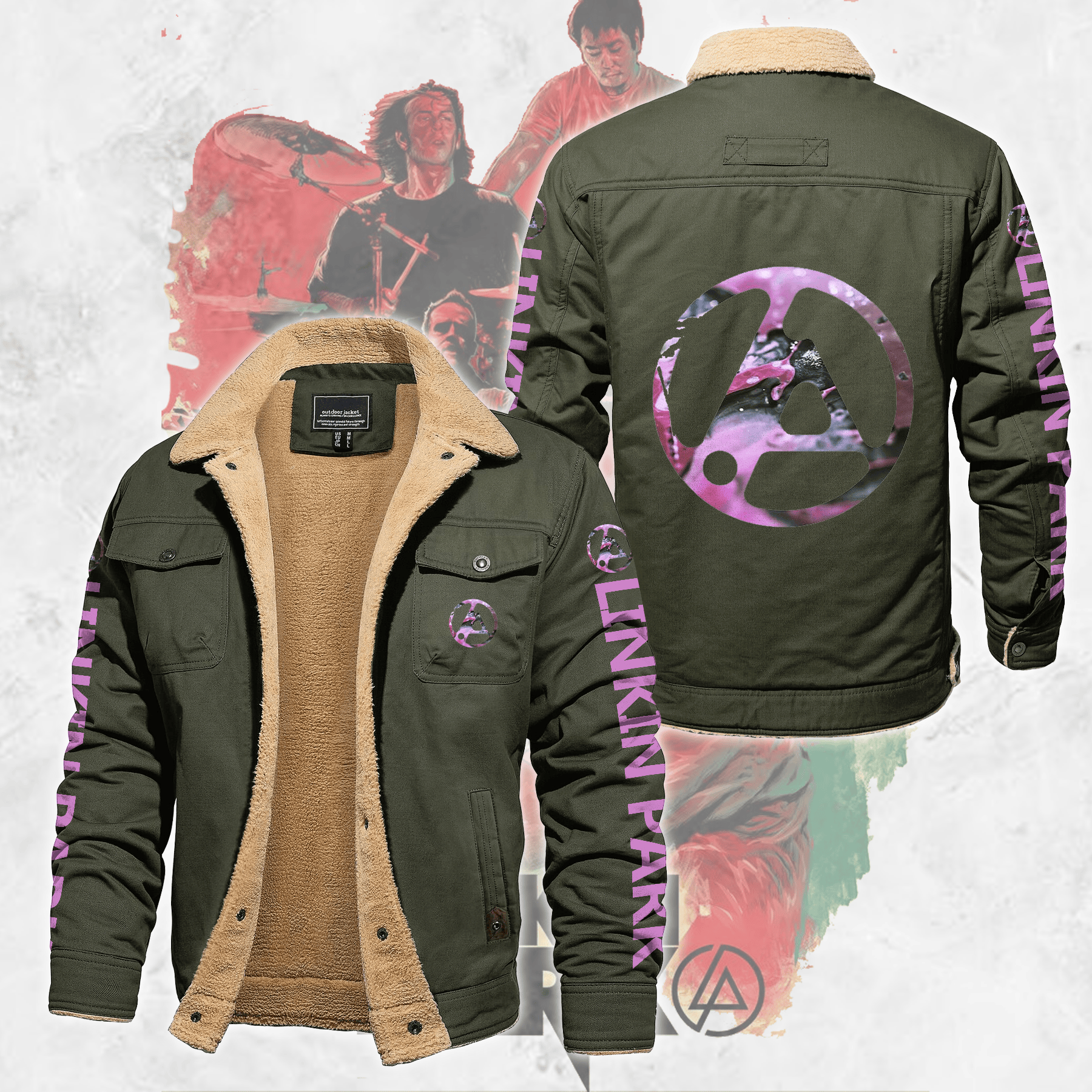 Linkin Park Music Style Fleece Thermal Cotton Jacket For Fans