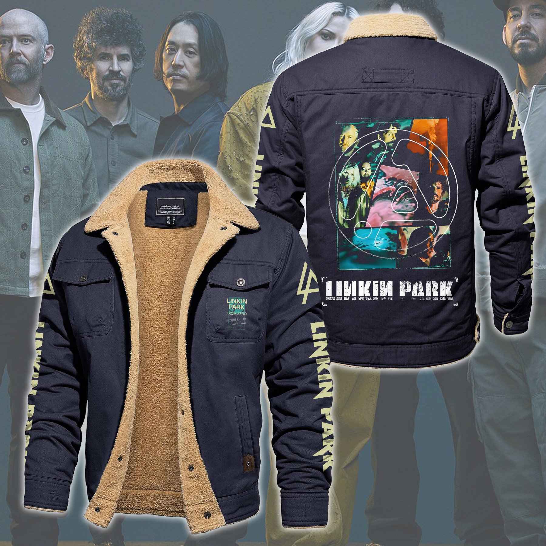 Linkin Park Music Style Fleece Thermal Cotton Jacket For Fans