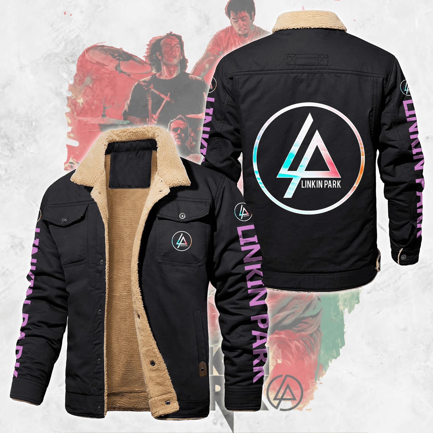 Linkin Park Music Style Fleece Thermal Cotton Jacket For Fans