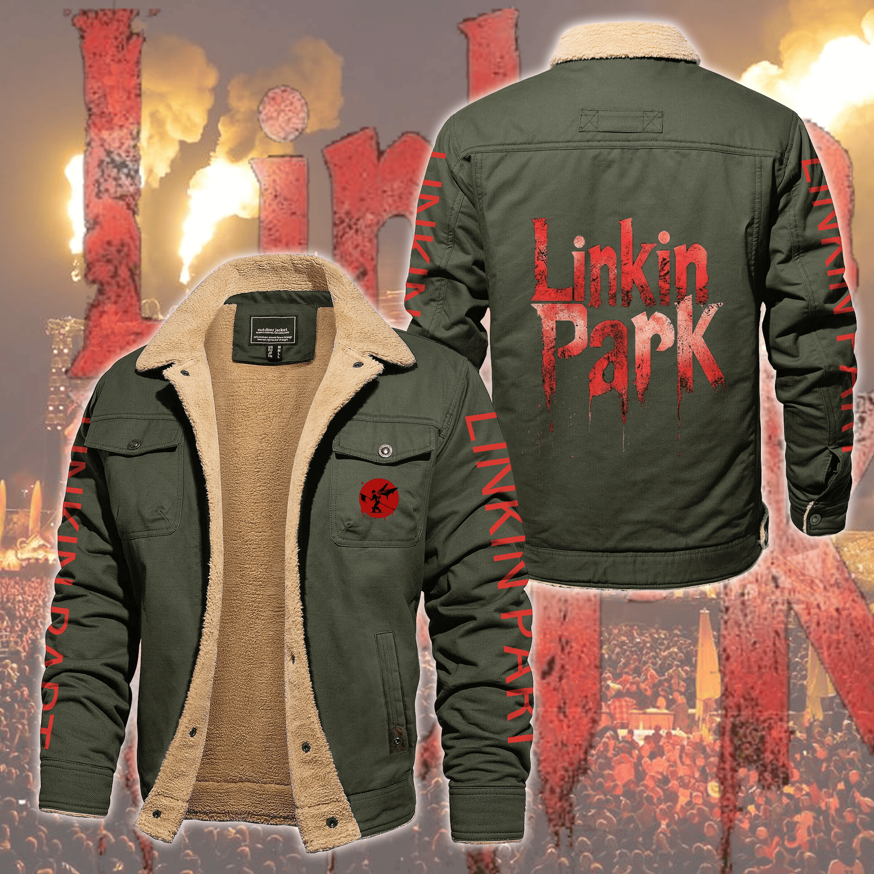 Linkin Park Music Style Fleece Thermal Cotton Jacket For Fans