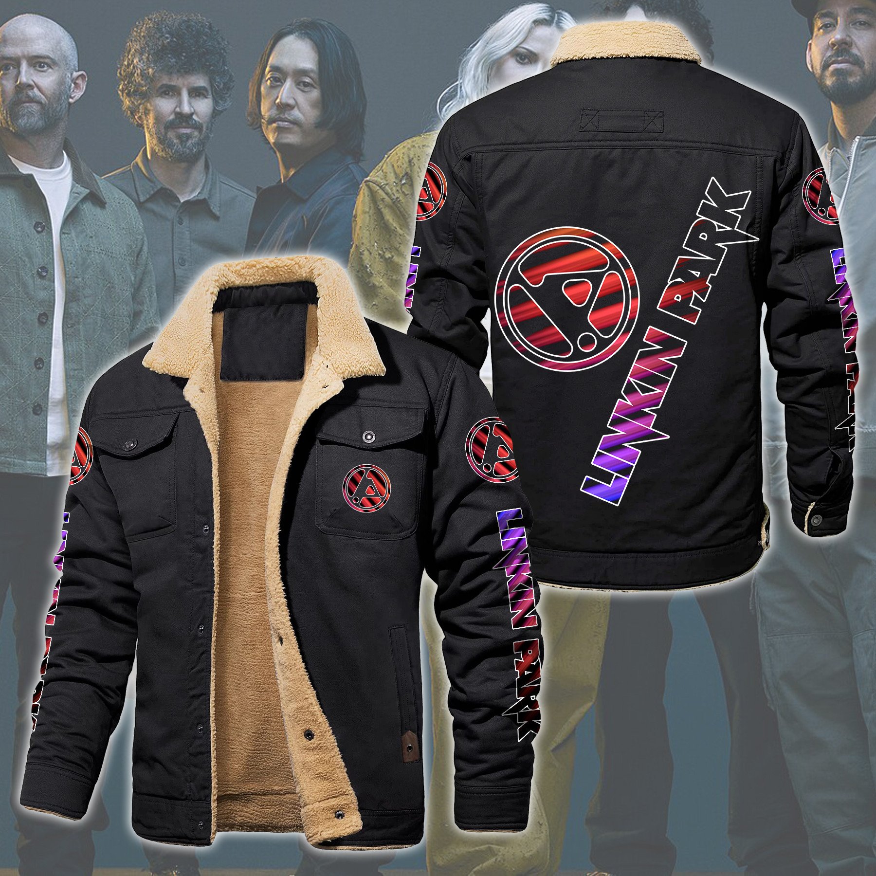 Linkin Park Music Style Fleece Thermal Cotton Jacket For Fans