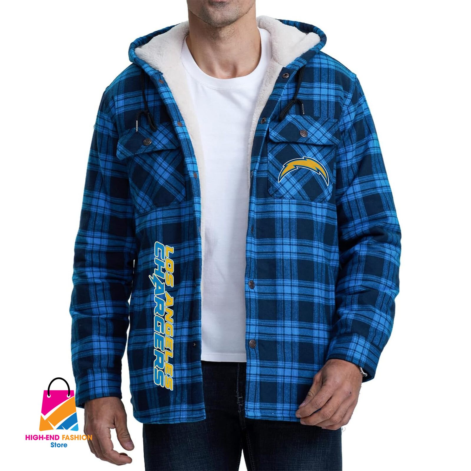 Los Angeles Chargers NFL Style Zip Fleece Flannel Jacket For Fans