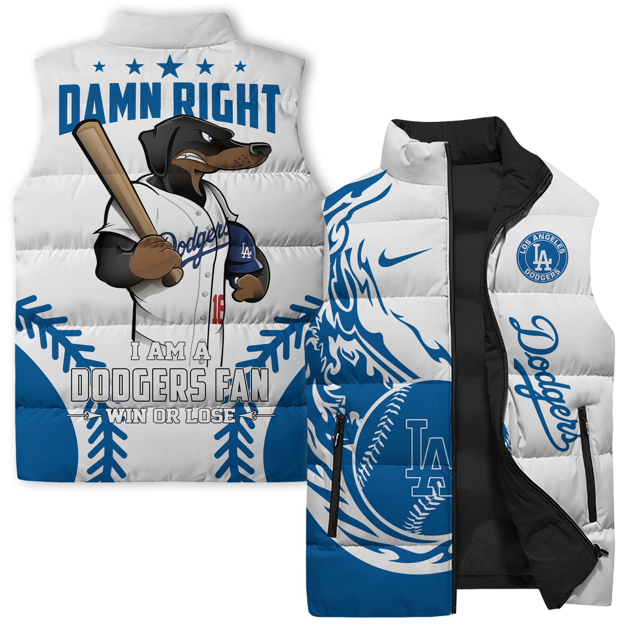 Los Angeles Dodgers MLB Style Sleeveless Puffer Jacket For Fans
