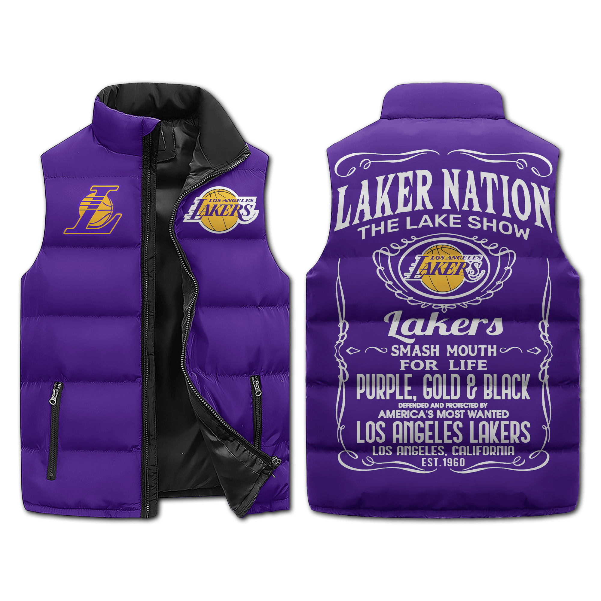 Los Angeles Lakers NBA Style Sleeveless Puffer Jacket For Fans