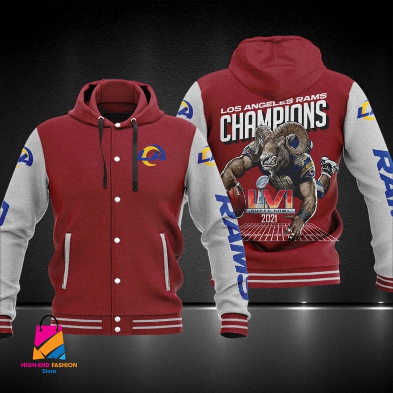Los Angeles Rams NFL Style Hooded Baseball Jacket For Fan