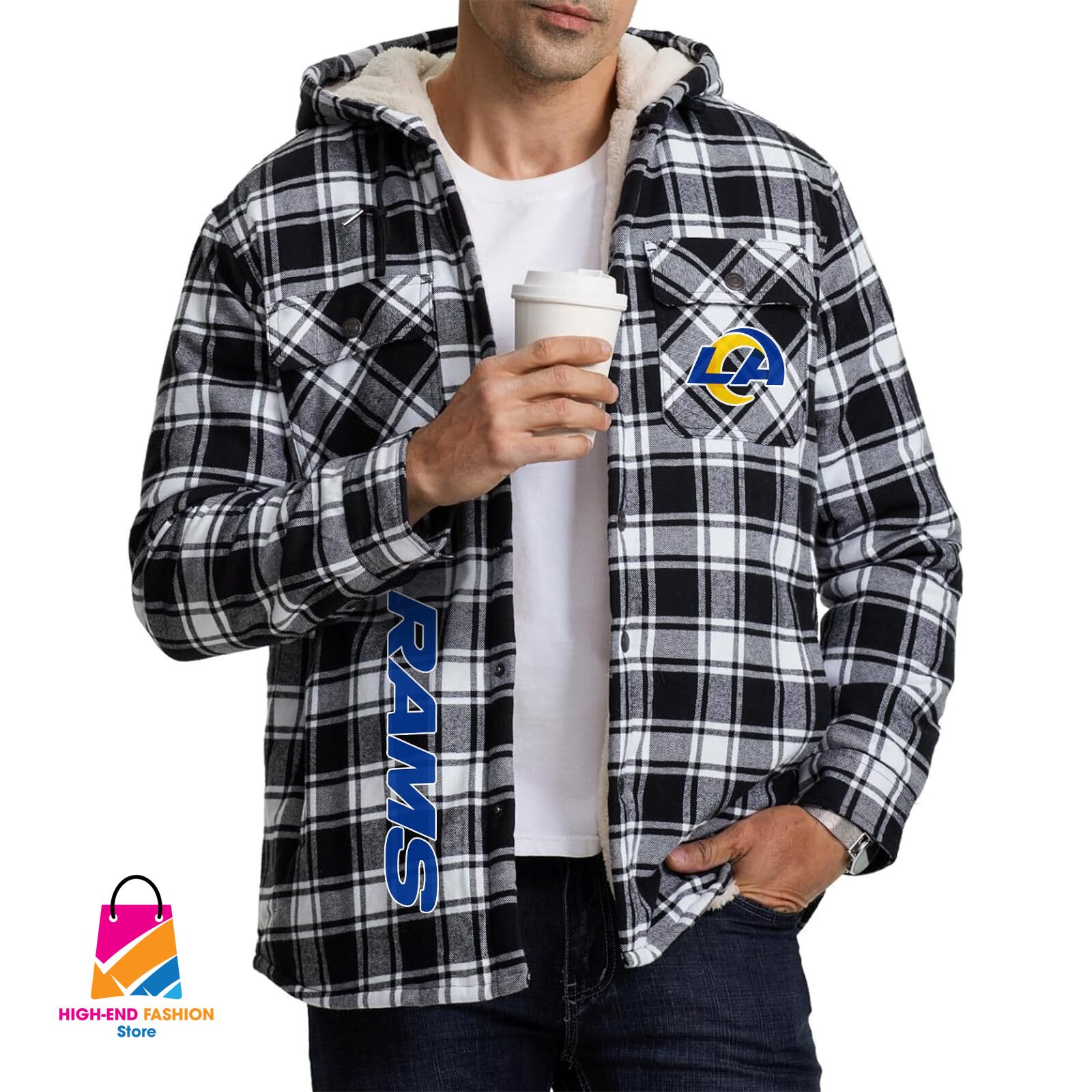 Los Angeles Rams NFL Style Zip Fleece Flannel Jacket For Fans