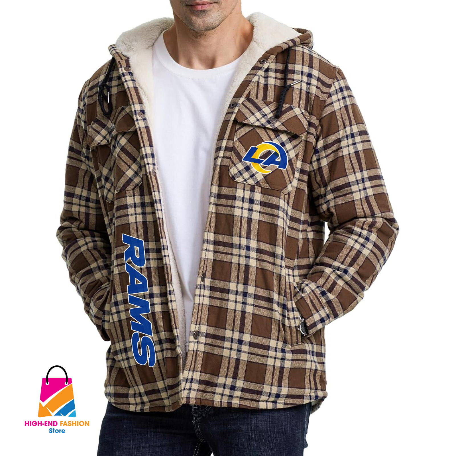 Los Angeles Rams NFL Style Zip Fleece Flannel Jacket For Fans