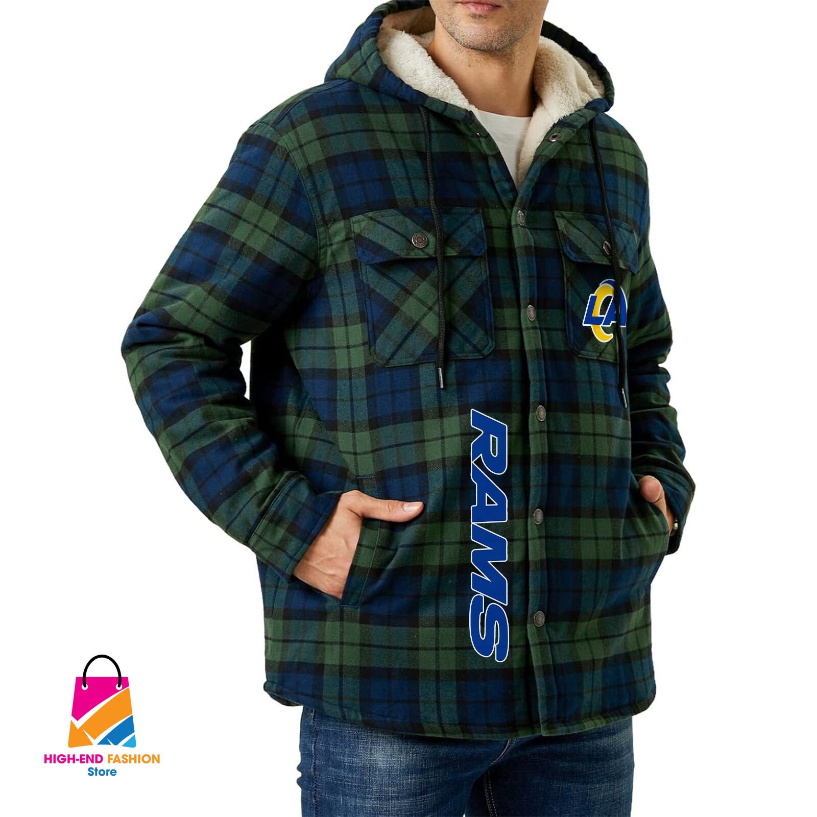 Los Angeles Rams NFL Style Zip Fleece Flannel Jacket For Fans