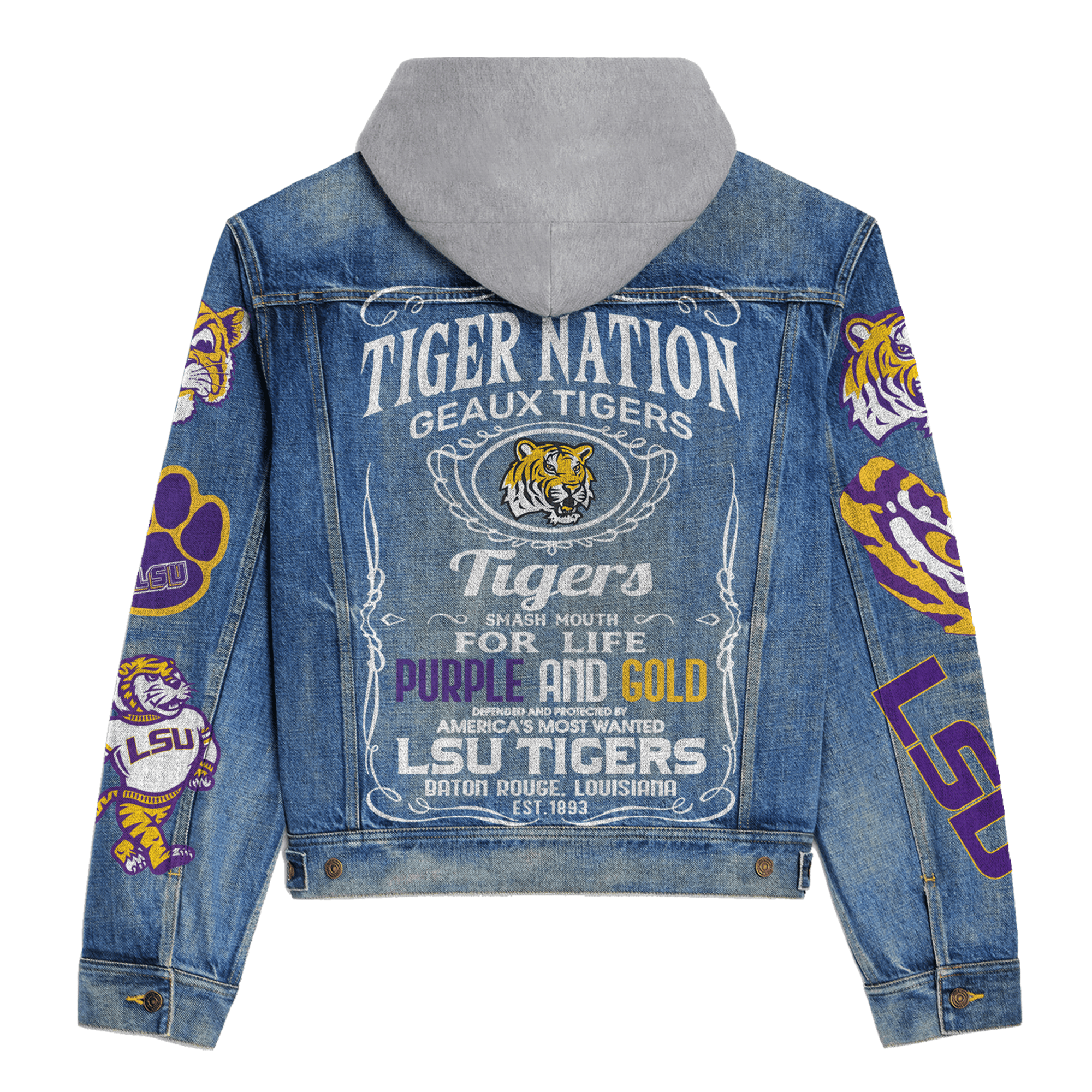 LSU Tigers NCAA Style Hooded Denim Jacket For Fans