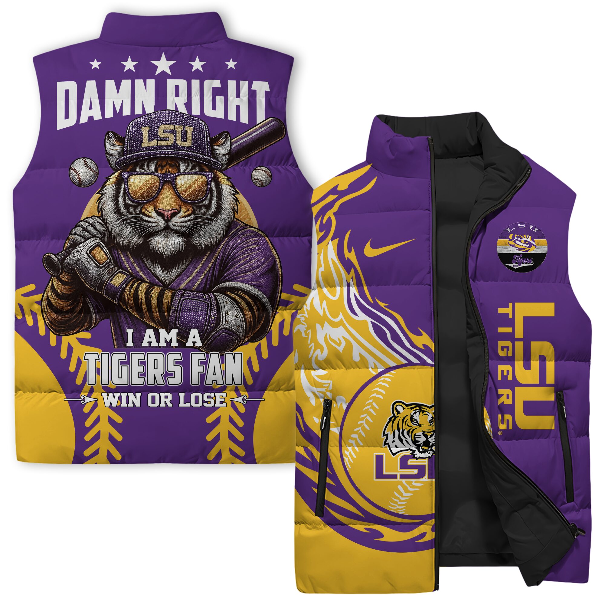 LSU Tigers NCAA Style Sleeveless Puffer Jacket For Fans