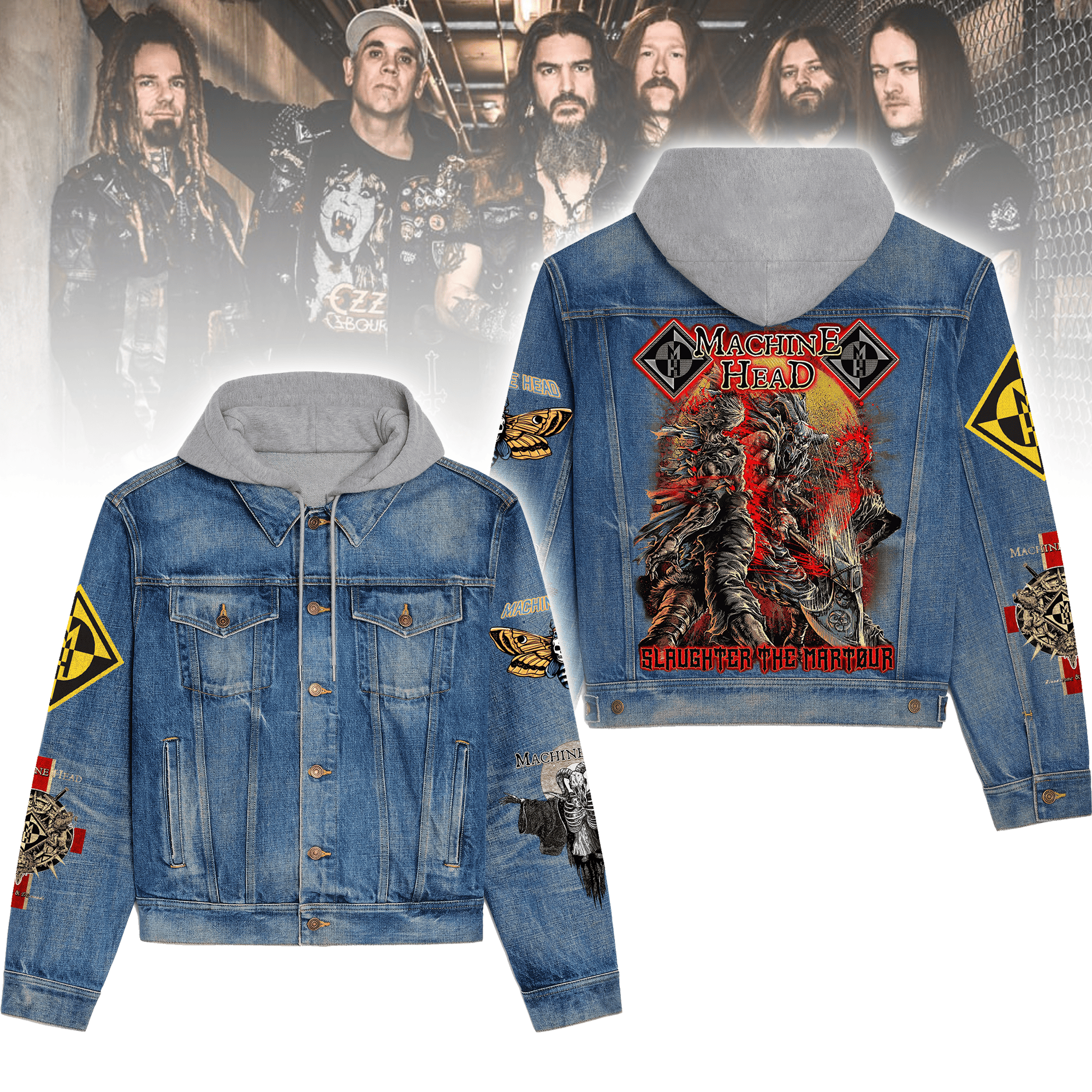 Machine Head Music Style Hooded Denim Jacket For Fans