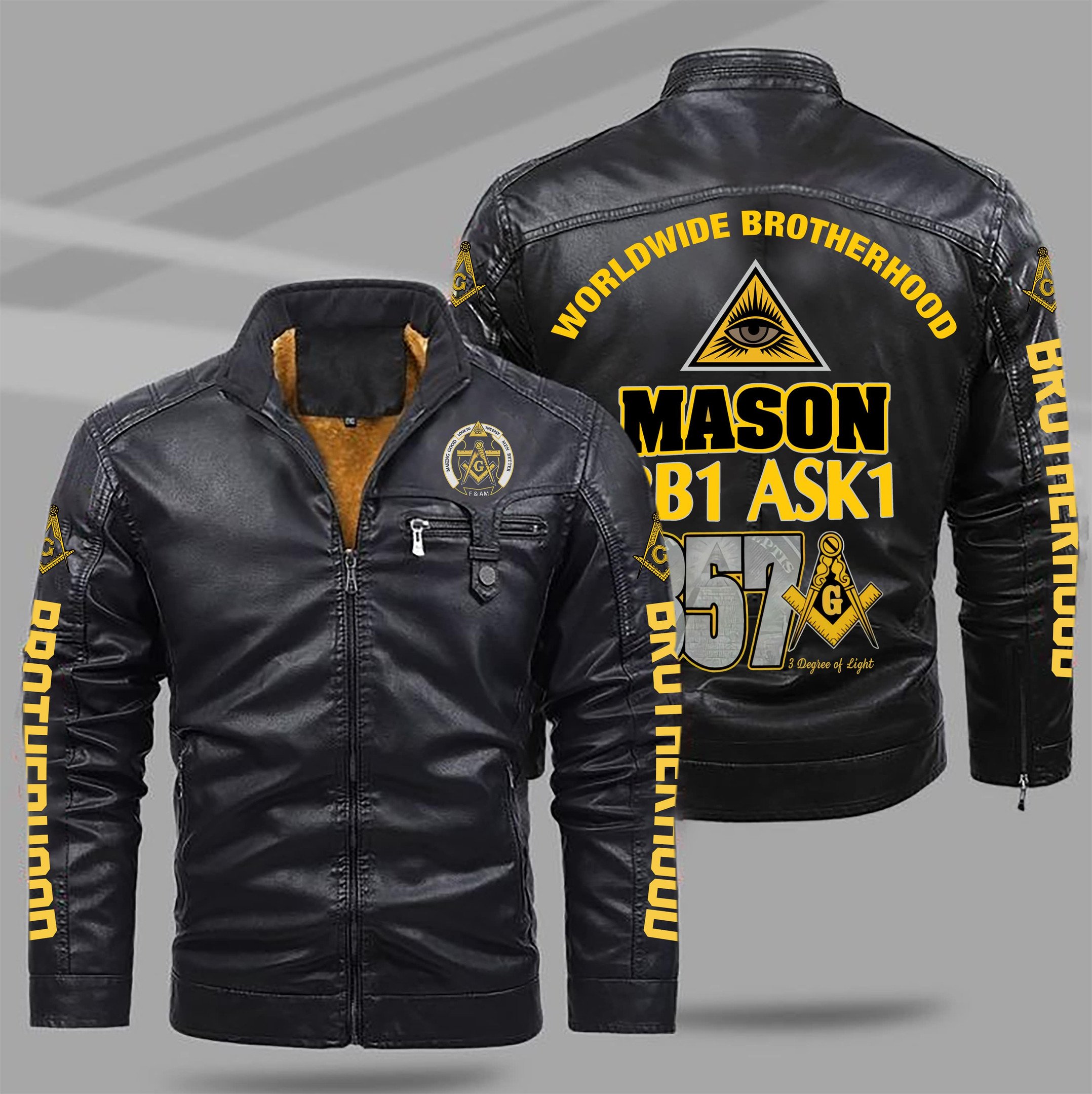 Masonic 357 Style Fleece Lined Leather Jacket For Fans