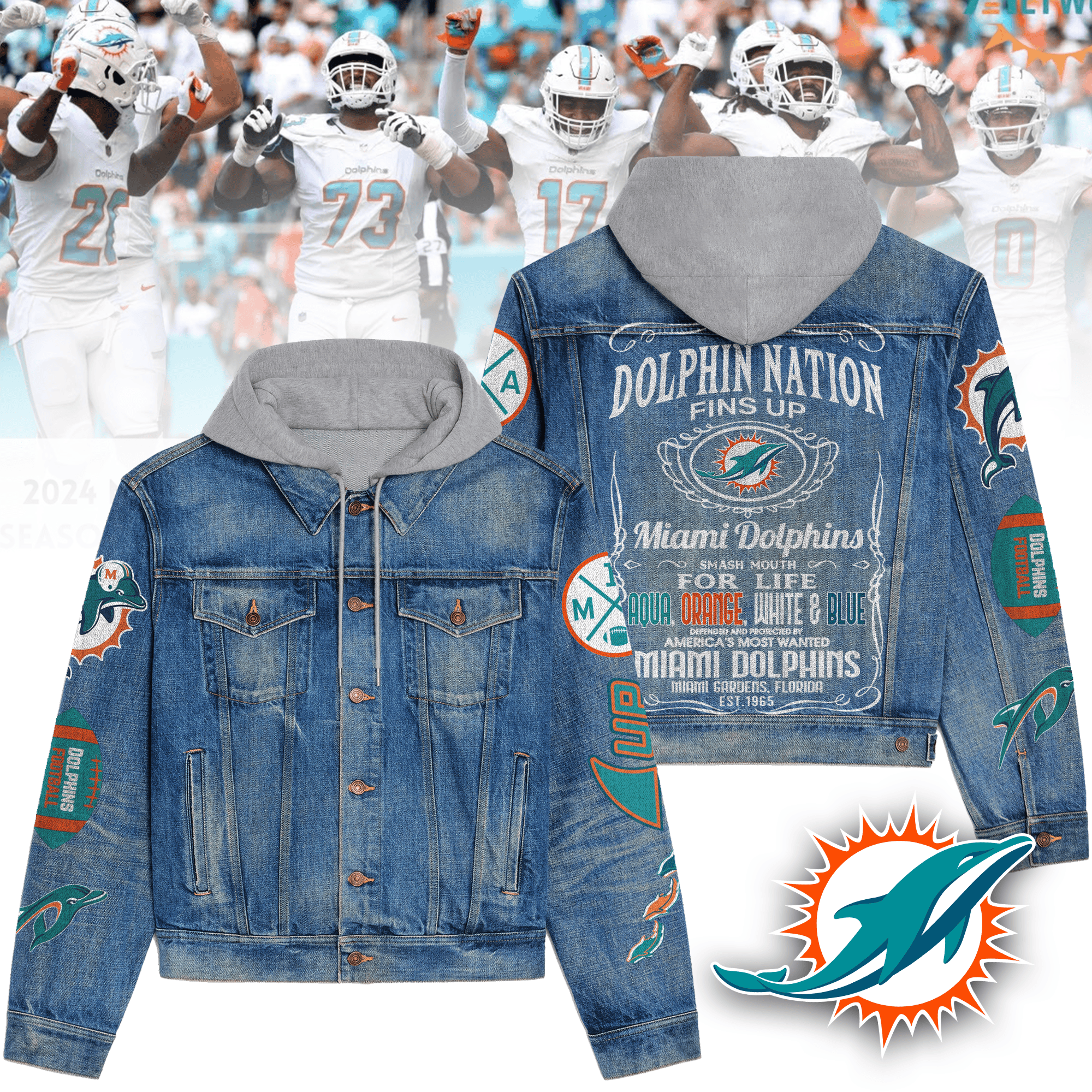 Miami Dolphins NFL Style Hooded Denim Jacket For Fans