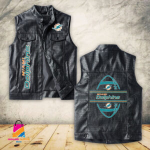 Miami Dolphins NFL Style Sleeveless Leather Jacket For Fans
