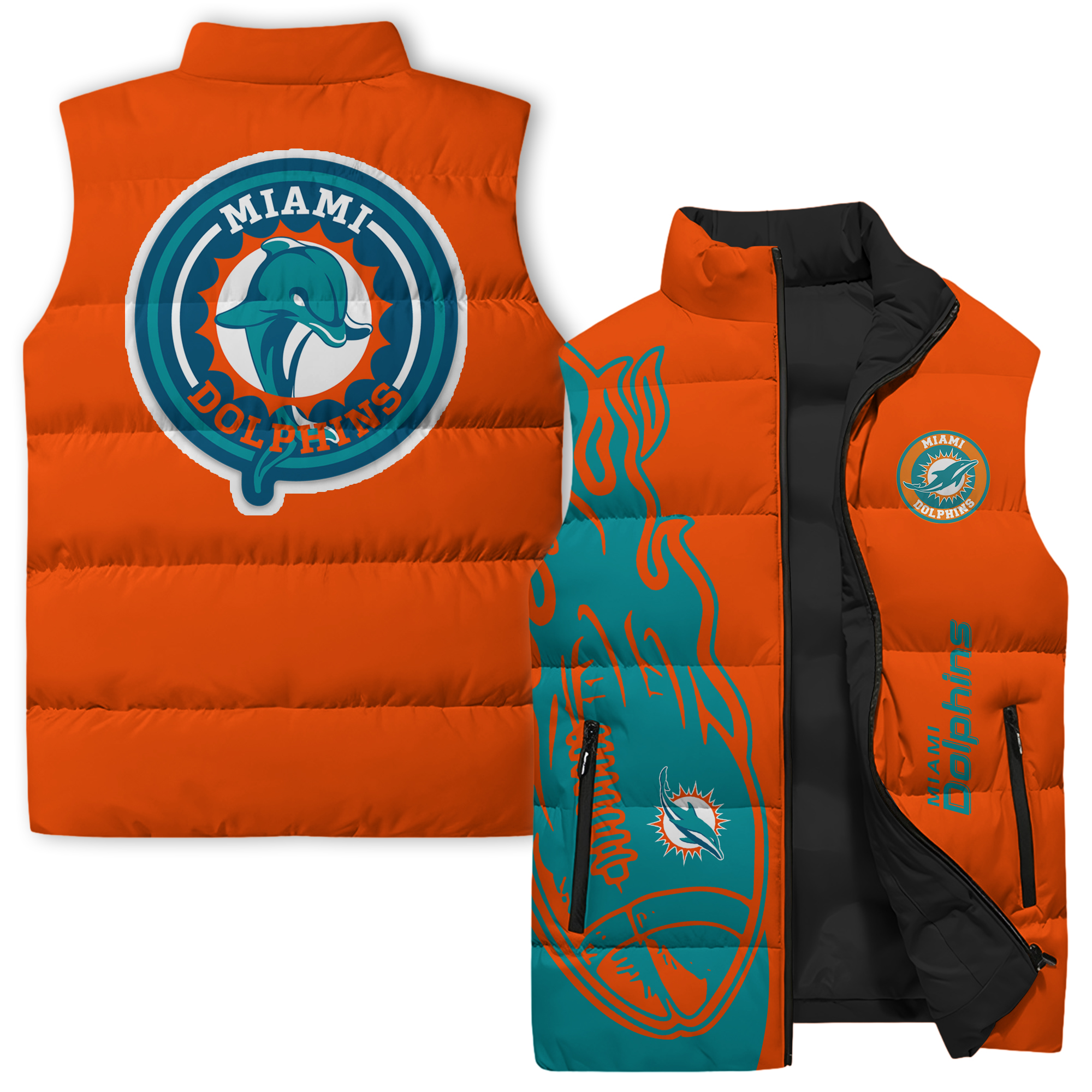 Miami Dolphins NFL Style Sleeveless Puffer Jacket For Fans