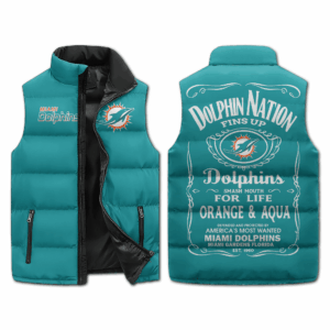 Miami Dolphins NFL Style Sleeveless Puffer Jacket For Fans