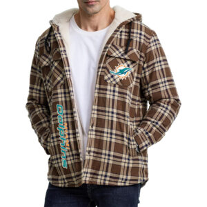 Miami Dolphins NFL Style Zip Fleece Flannel Jacket For Fans