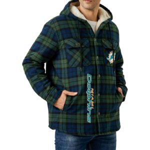 Miami Dolphins NFL Style Zip Fleece Flannel Jacket For Fans