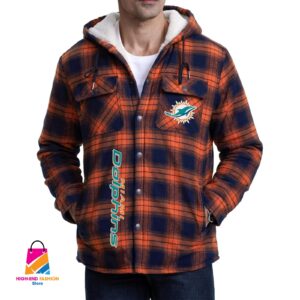 Miami Dolphins NFL Style Zip Fleece Flannel Jacket For Fans