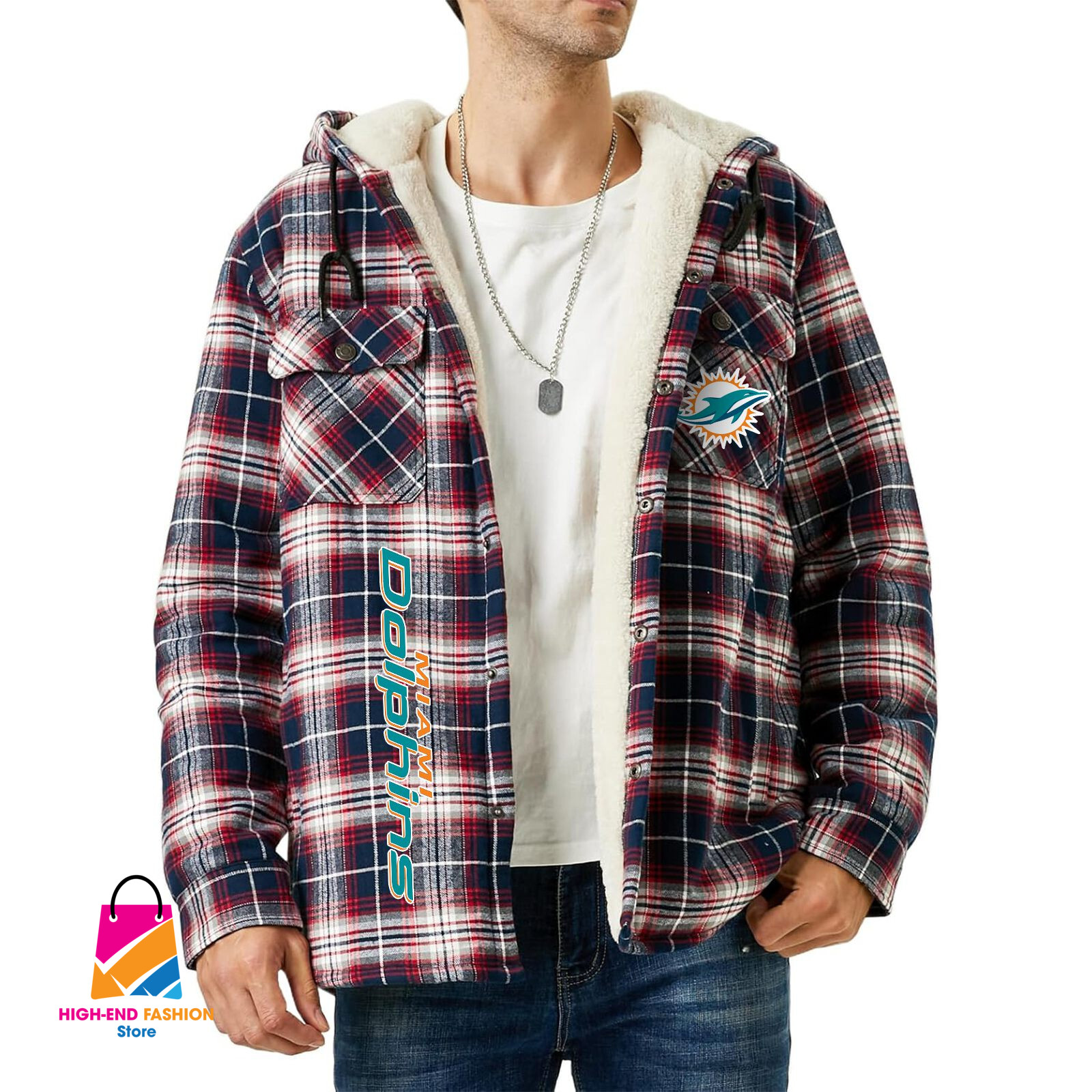 Miami Dolphins NFL Style Zip Fleece Flannel Jacket For Fans