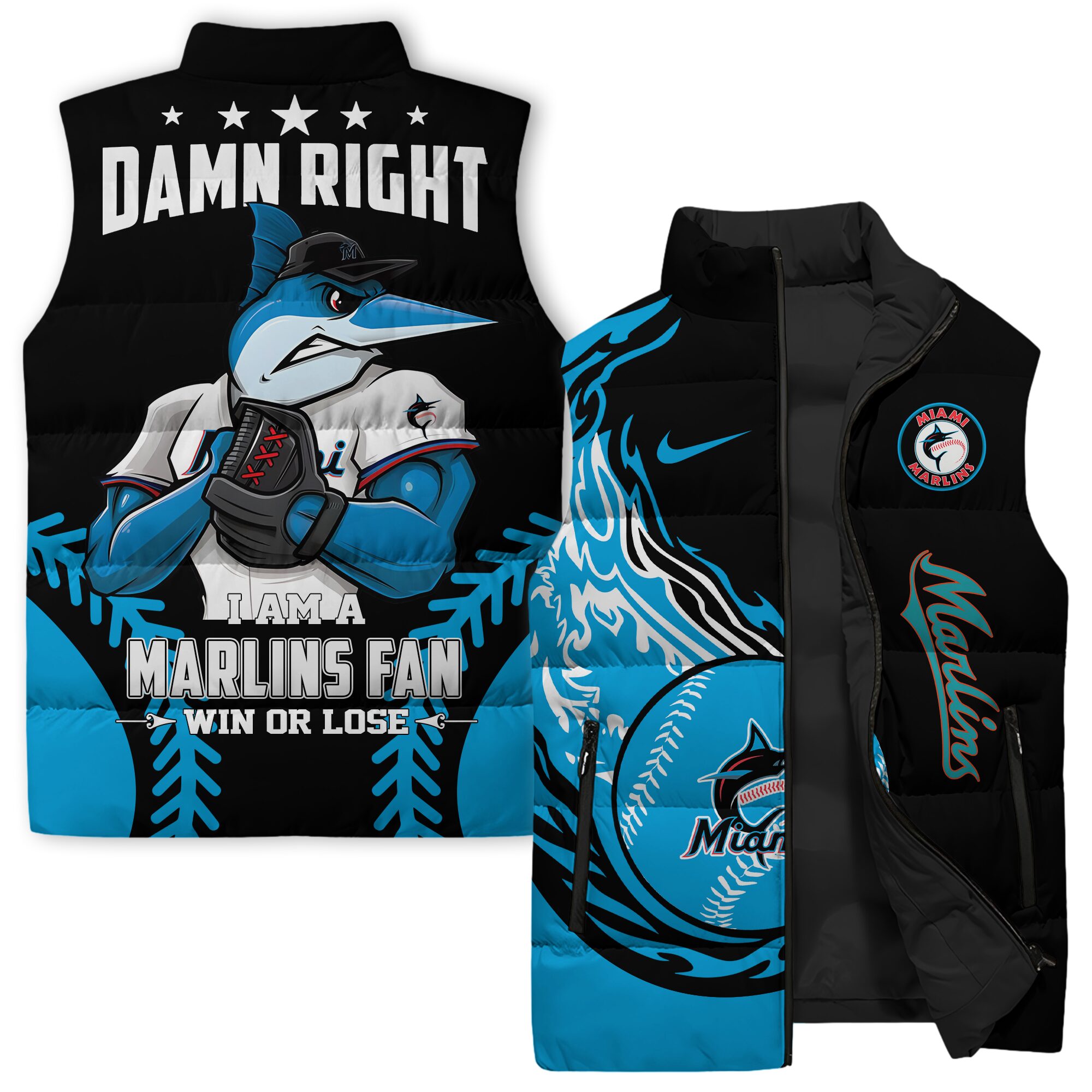 Miami Marlins MLB Style Sleeveless Puffer Jacket For Fans