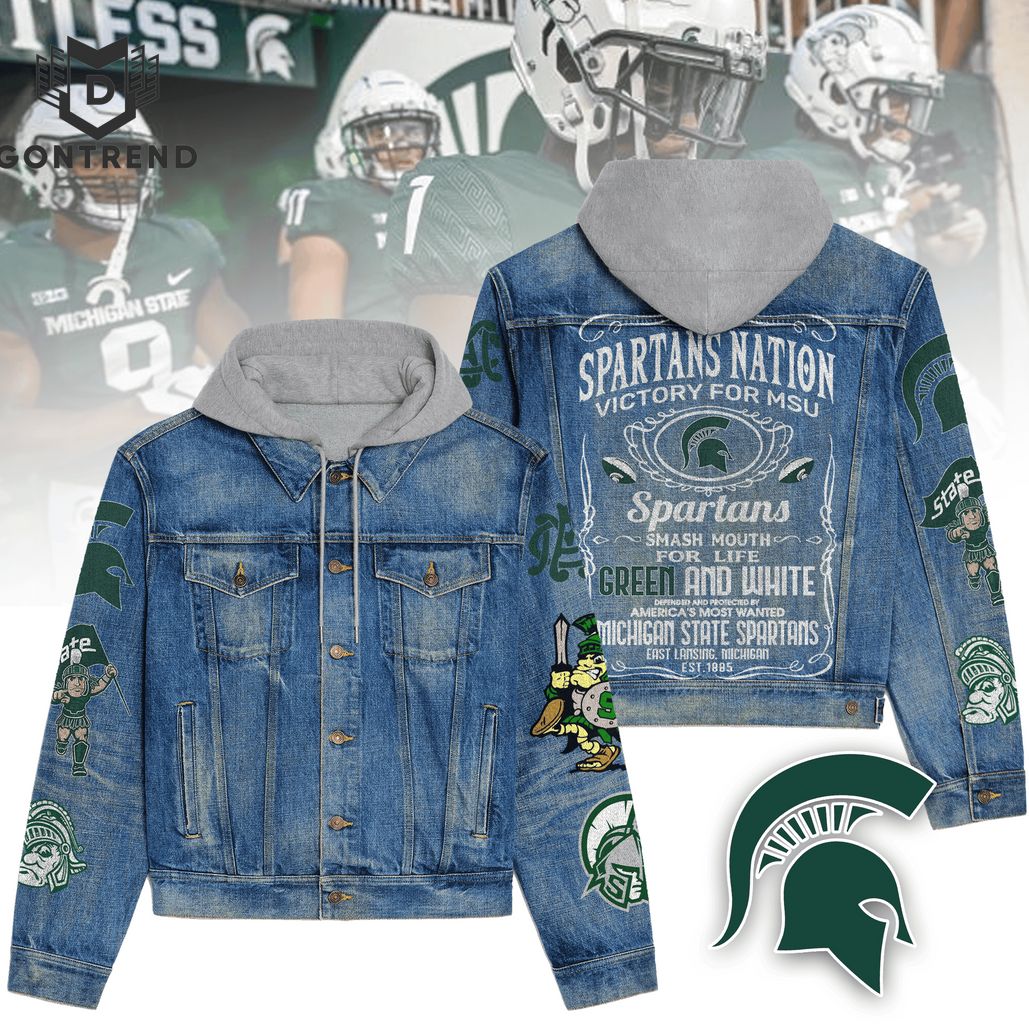 Michigan State Spartans Nation Victory For MSU NCAA Style Hooded Denim Jacket For Fans