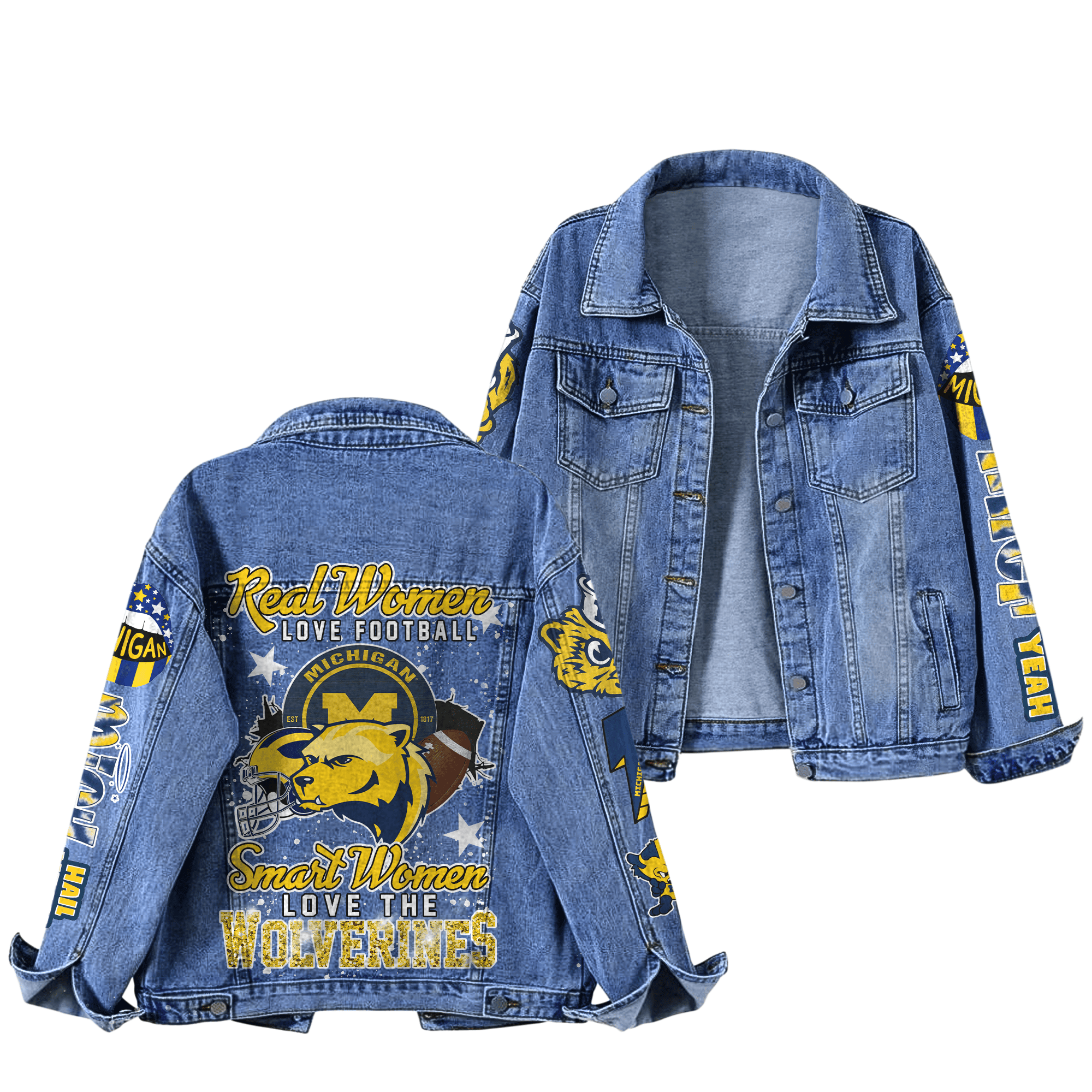 Michigan Wolverines NCAA Style Denim Jacket For Fans