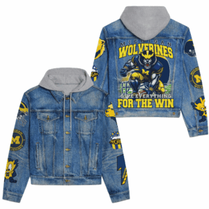 Michigan Wolverines NCAA Style Hooded Denim Jacket For Fans