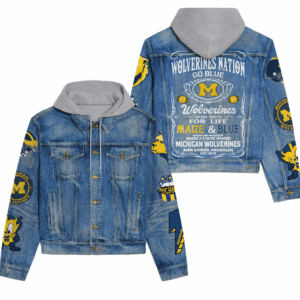 Michigan Wolverines NCAA Style Hooded Denim Jacket For Fans