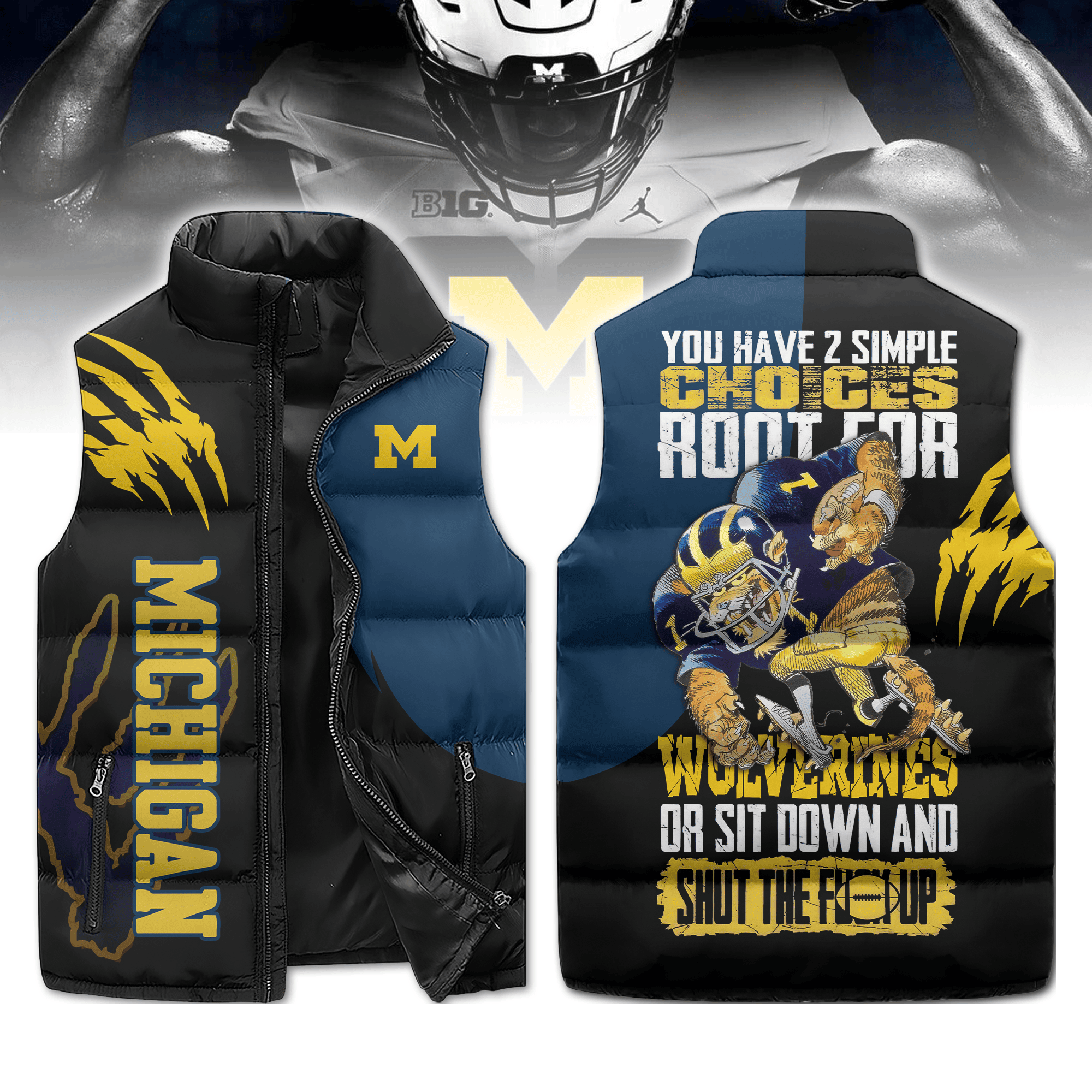 Michigan Wolverines NCAA Style Sleeveless Puffer Jacket For Fans
