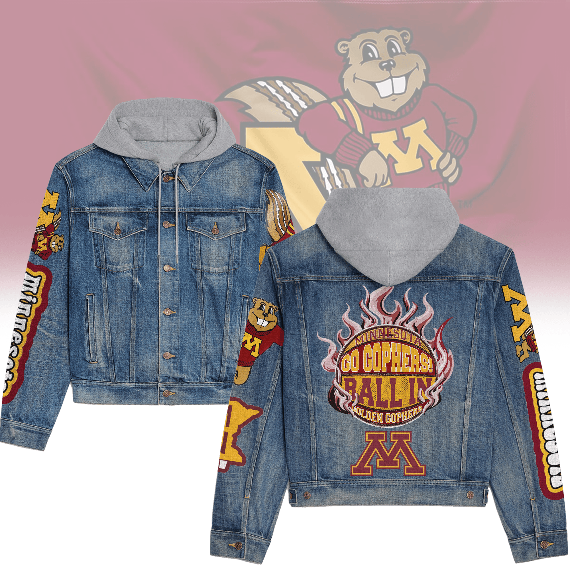 Minnesota Golden NBA Style Hooded Denim Jacket For Fans