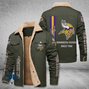 Minnesota Vikings NFL Style Fleece Thermal Cotton Jacket For Fans