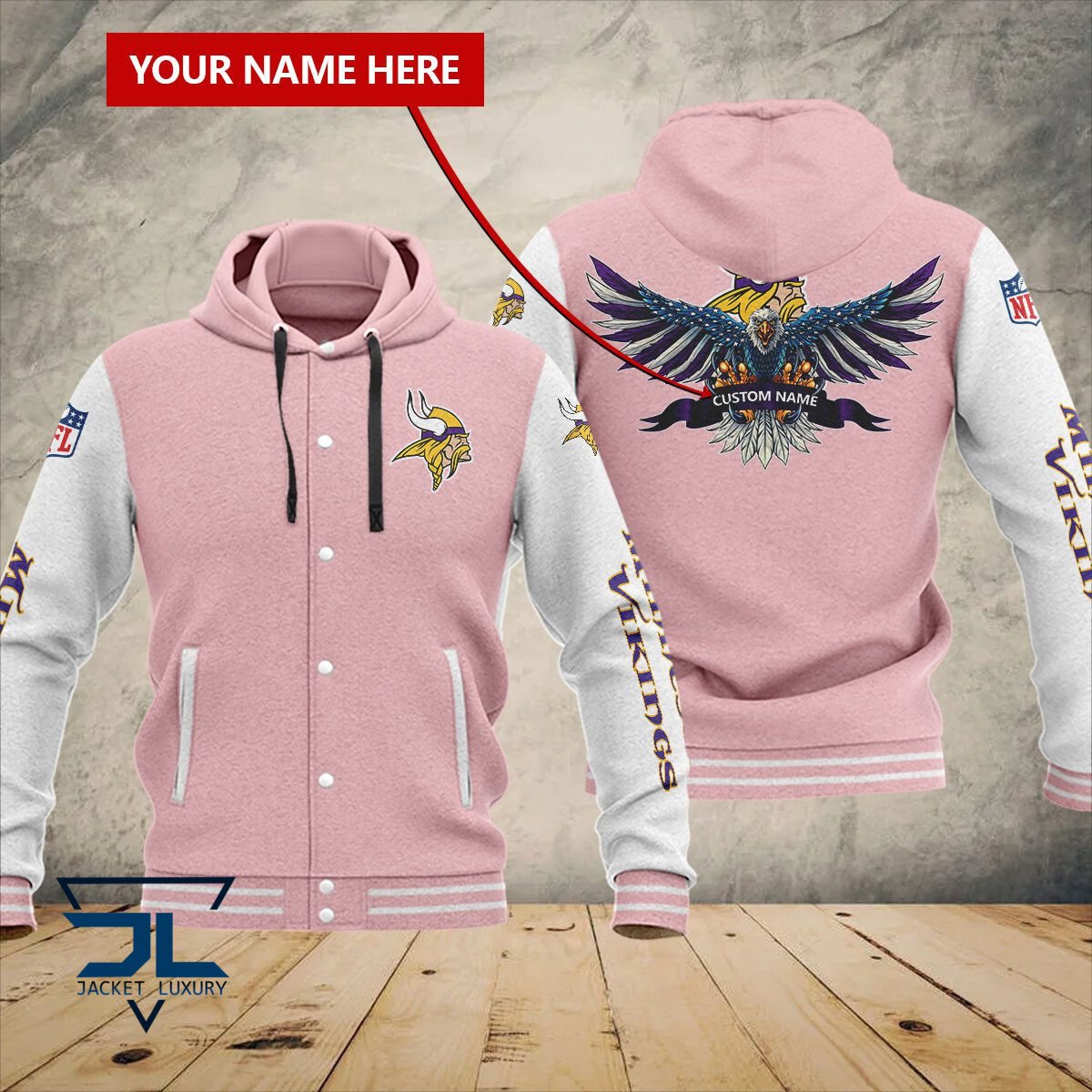 Minnesota Vikings NFL Style Hooded Baseball Jacket For Fan