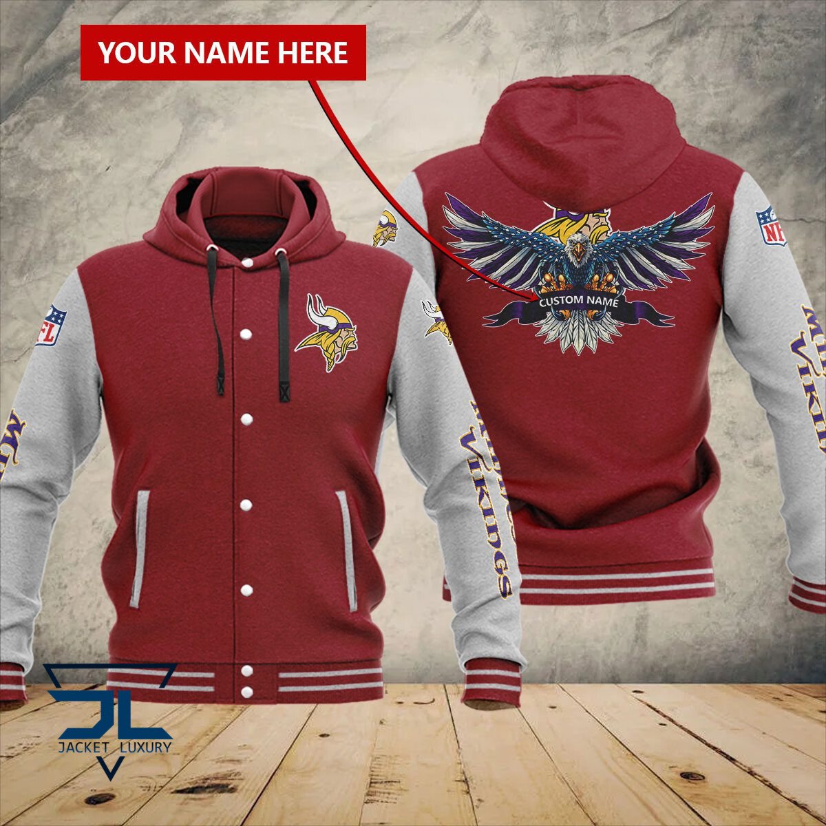 Minnesota Vikings NFL Style Hooded Baseball Jacket For Fan