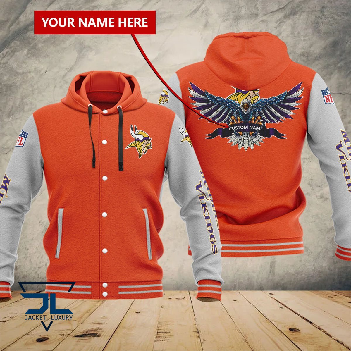 Minnesota Vikings NFL Style Hooded Baseball Jacket For Fan