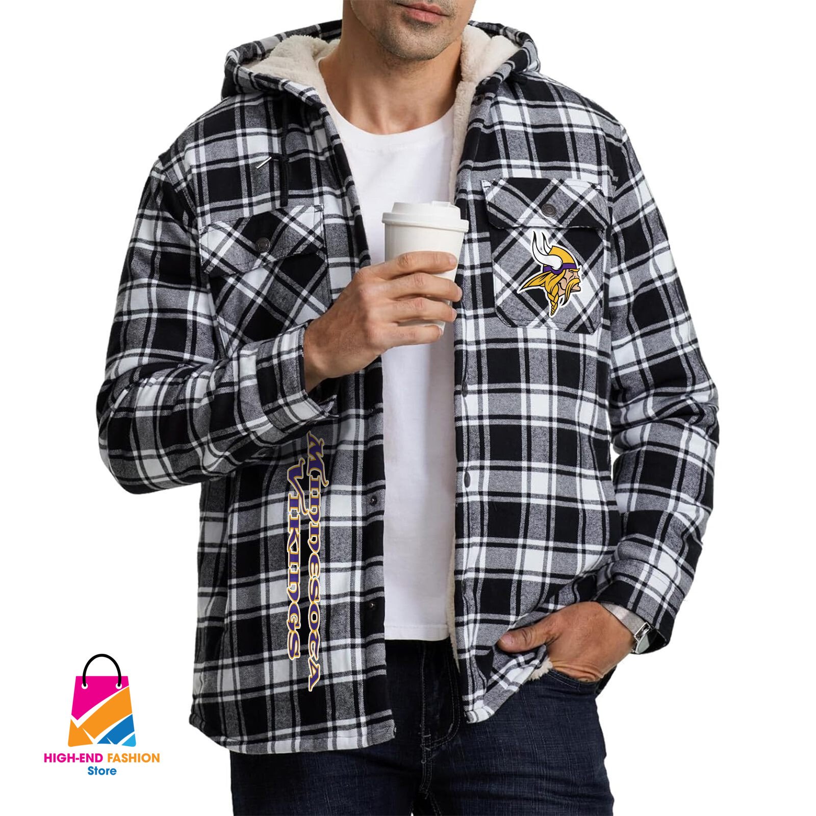 Minnesota Vikings NFL Style Zip Fleece Flannel Jacket For Fans