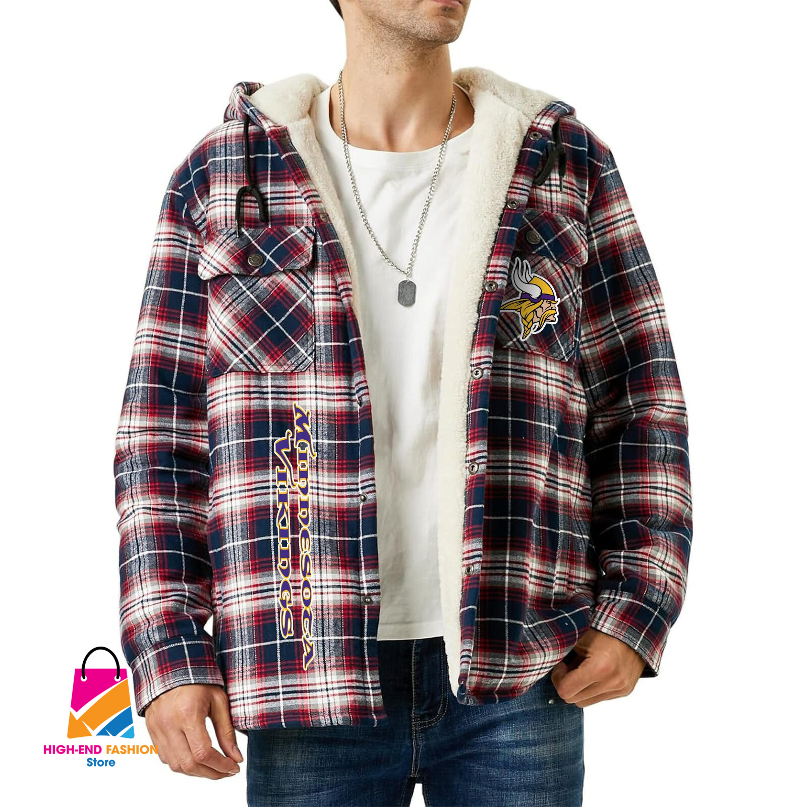 Minnesota Vikings NFL Style Zip Fleece Flannel Jacket For Fans