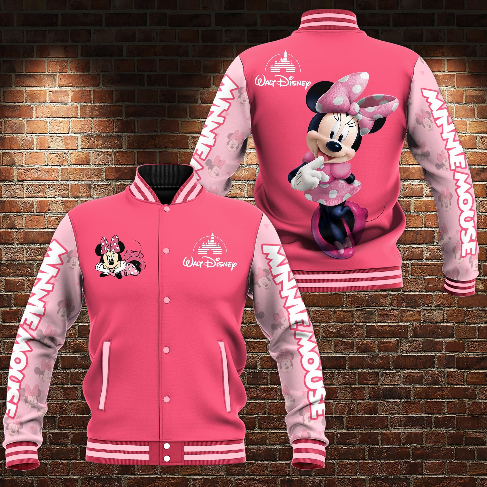 Minnie Mouse Cartoon Style Baseball Jacket For Fans