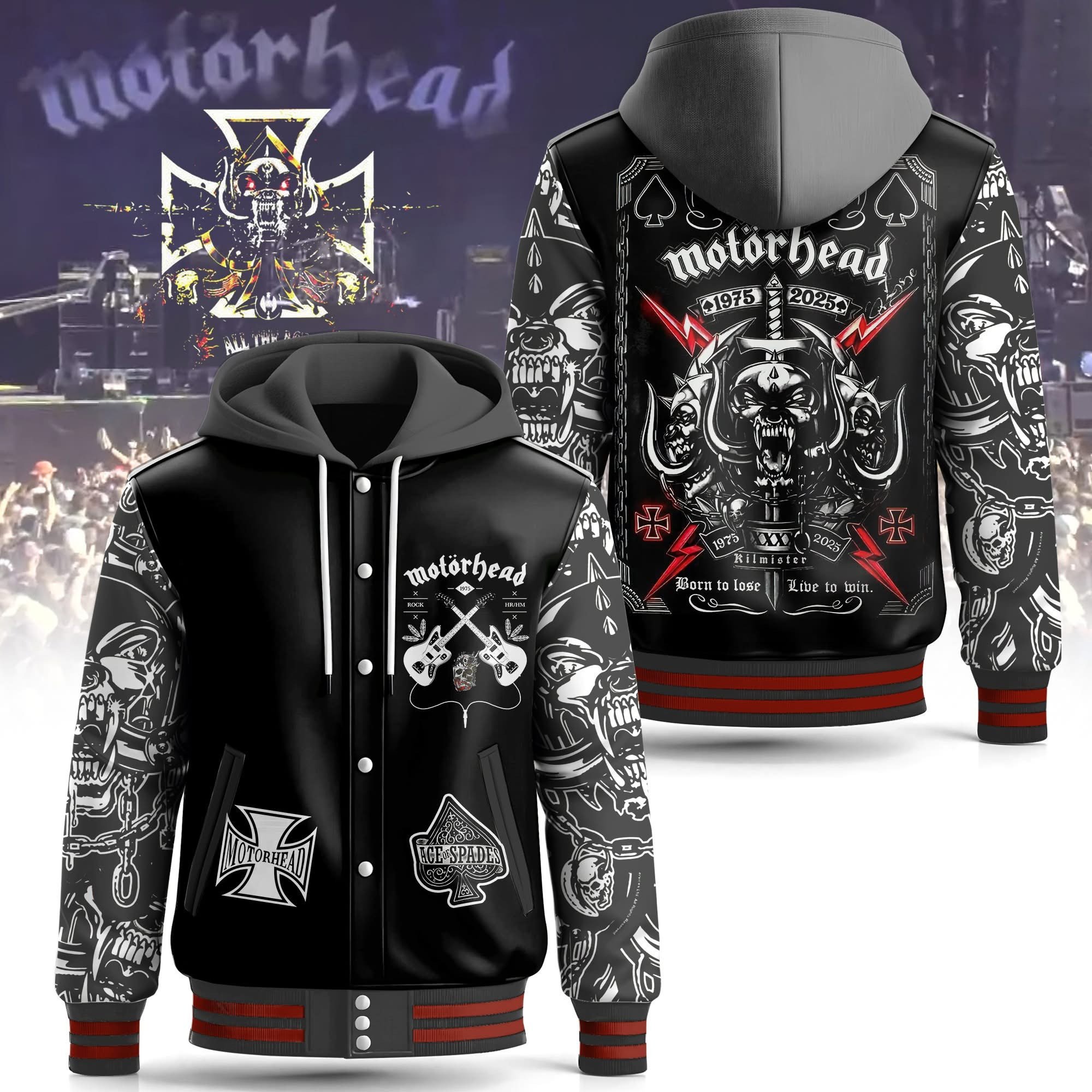 Motörhead Music Style Hooded Baseball Jacket For Fans
