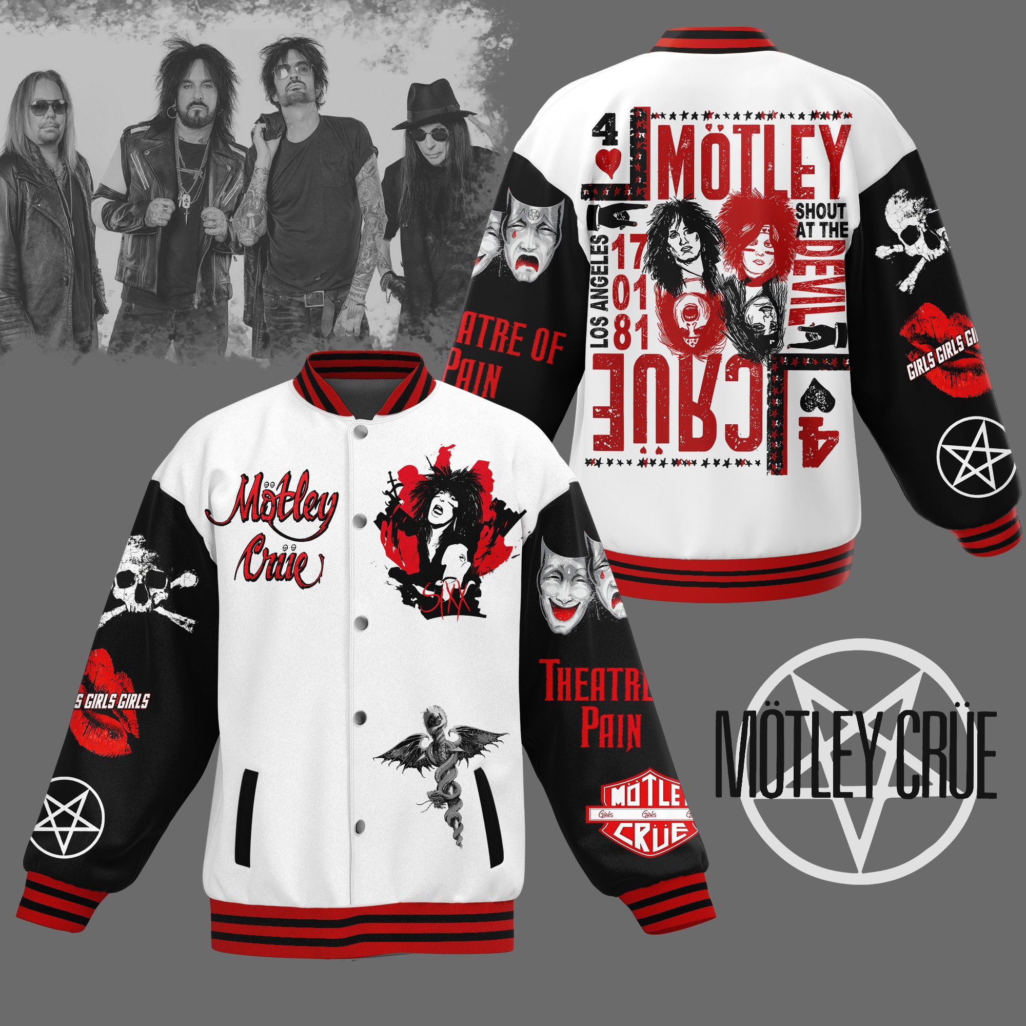 Mötley Crüe Music Style Baseball Jacket For Fans
