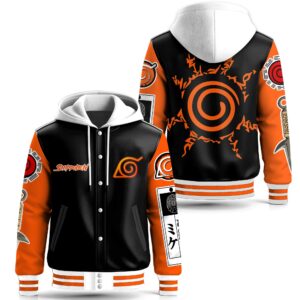 Naruto Anime Style Leather Baseball Jacket With Hooded For Fans