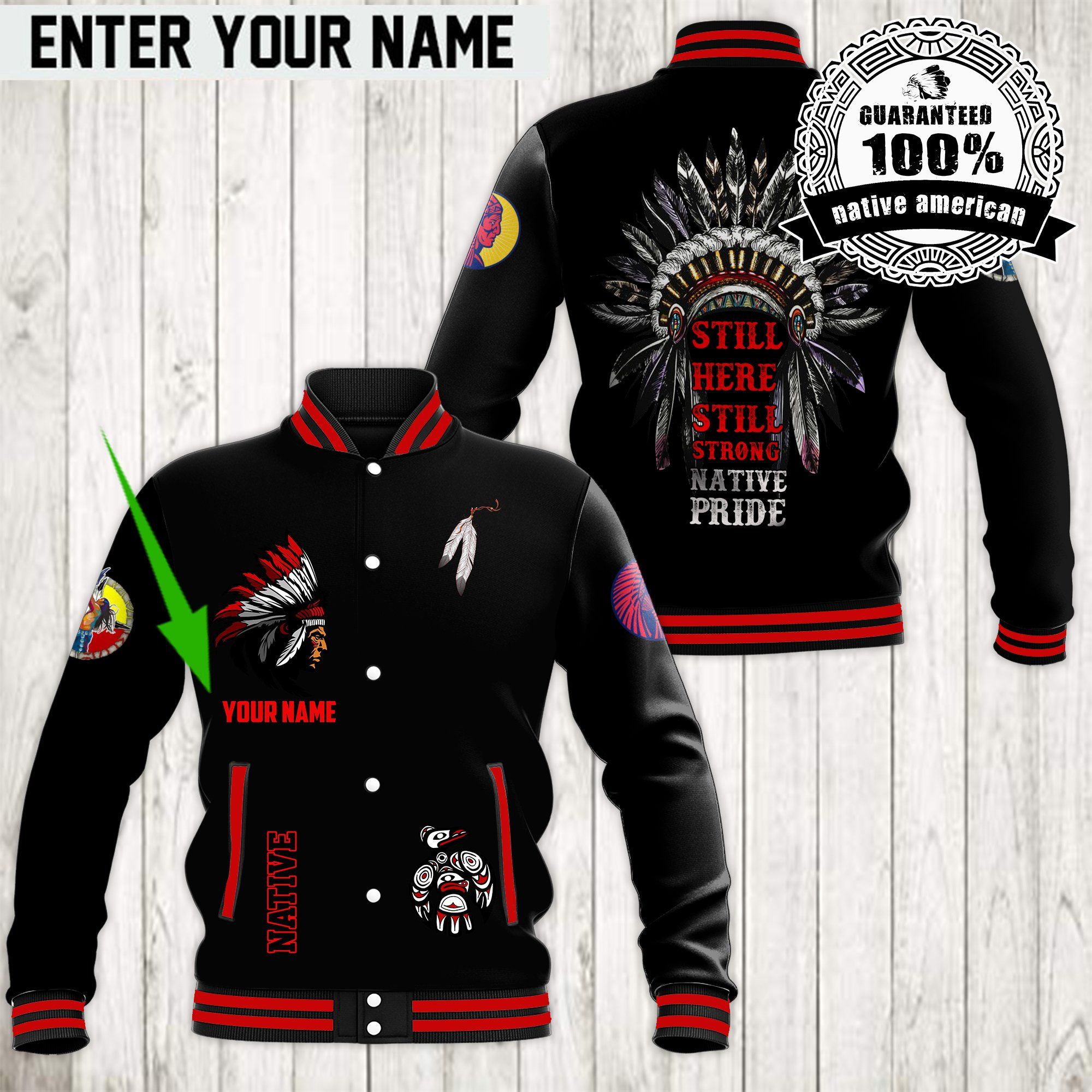 Native American Style Baseball Jacket For Fans